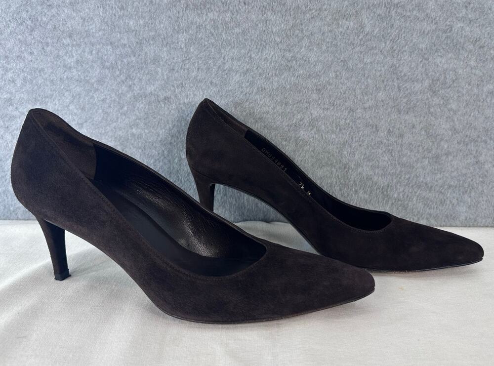 Stuart Weitzman Women's 7.5 Stuart Power Pump 75 Brown Suede 3" Heel Pointed